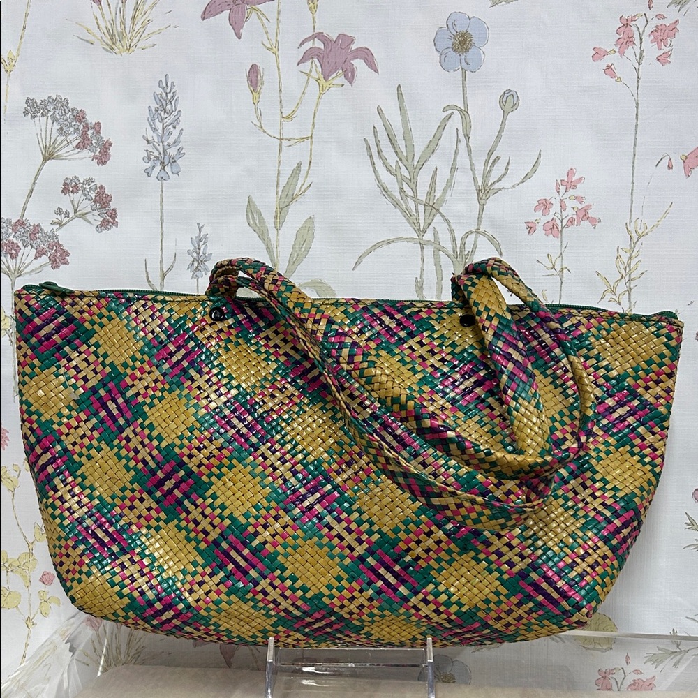 Woven Multi-Color Pandan Straw Tote Bag - Stylish Summer Carryall